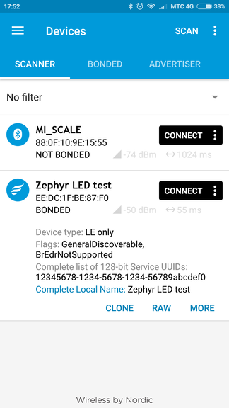 Zephyr в списке устройств Zephyr в списке устройств